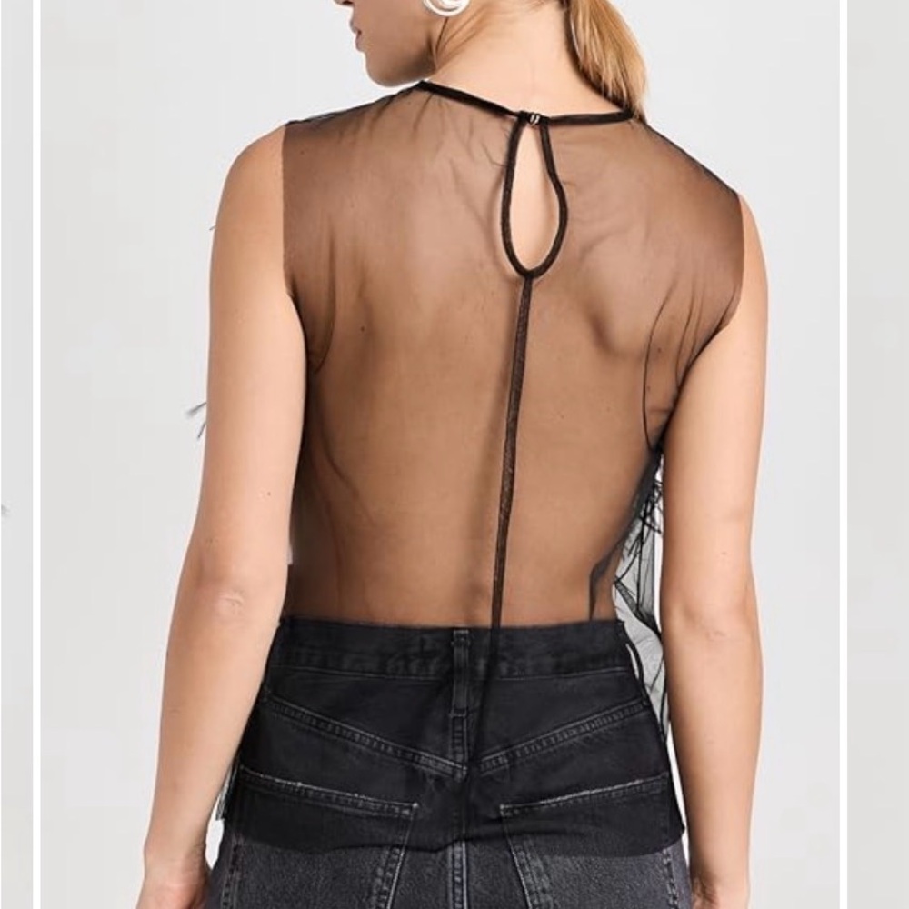 O. P. T Sheer Black Feathered Top - Picture 2 of 4